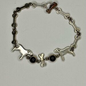 Silver Dog and Bone Charm Bracelet 8"  Marked .925